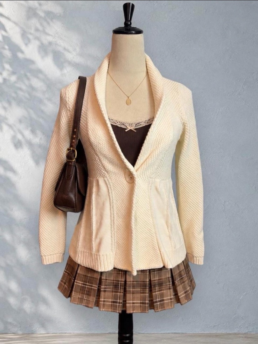 Christopher & Banks Cream Shawl-Collar Knit Cardigan